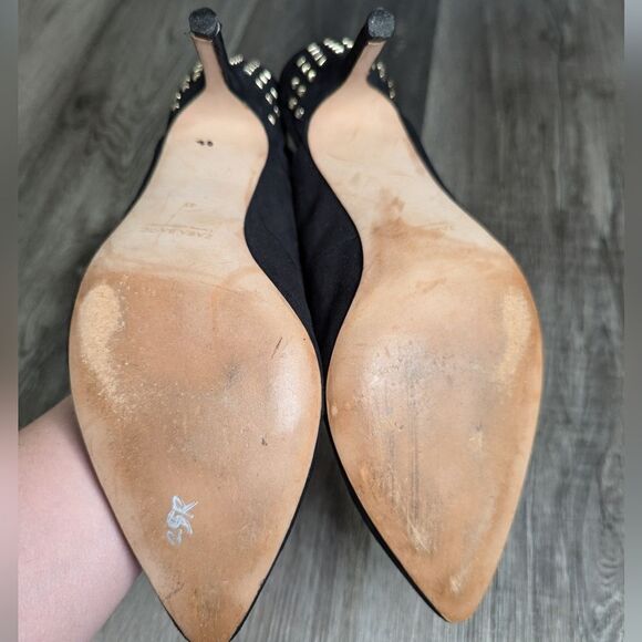 Zara Basics Black pointed toe gold studded slingback heels womens 41 EU 10 US - Picture 7 of 9